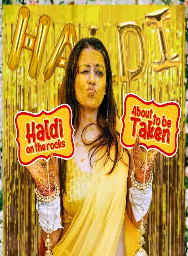 Zyozique Haldi Ceremony Decoration,Haldi Ceremony Decoration Kit, 1 Set Haldi Foil Balloon 2 Golden Curtain and 15 Pcs Hald Photo Booth Props Combo Bachelorette Bridal Shower Party (Pack of18) - Image 4